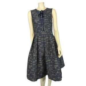 Vintage 1970s Perfetto Collection Navy Yellow Fit & Flare Midi Dress small